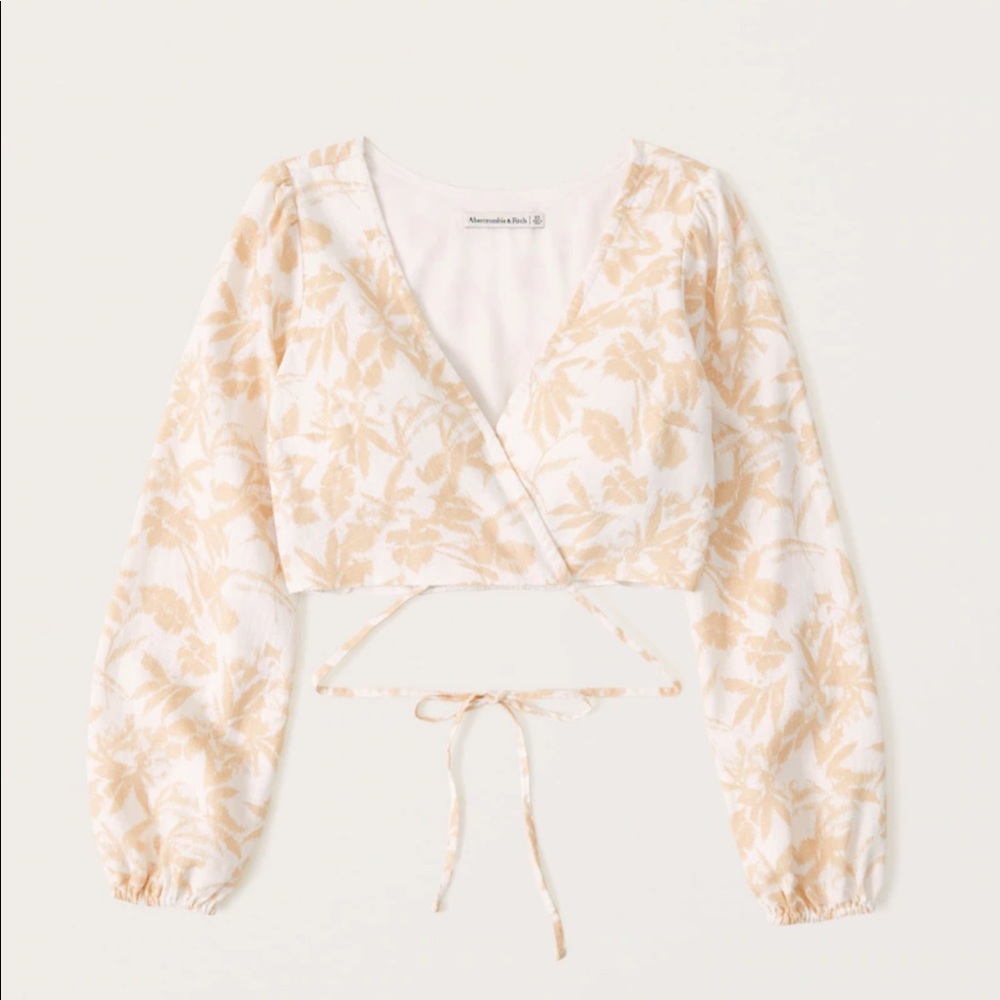 Long-sleeve Linen-blend Wrap Top